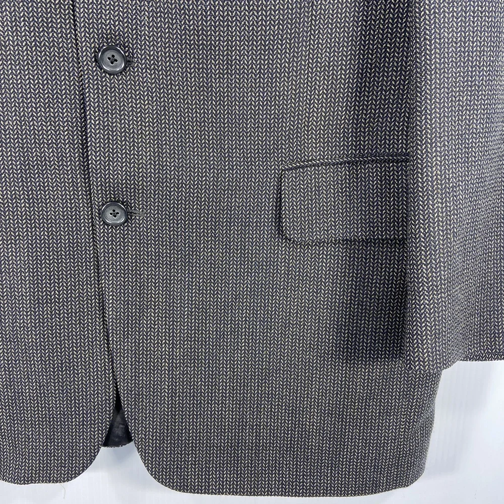 Jack Victor‎ Mark Shale Lanzawood Wool Blazer Black Tan Notched Lapel Mens 43 R